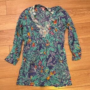 Lilly Pulitzer Teal and Blue Patterned Blouse